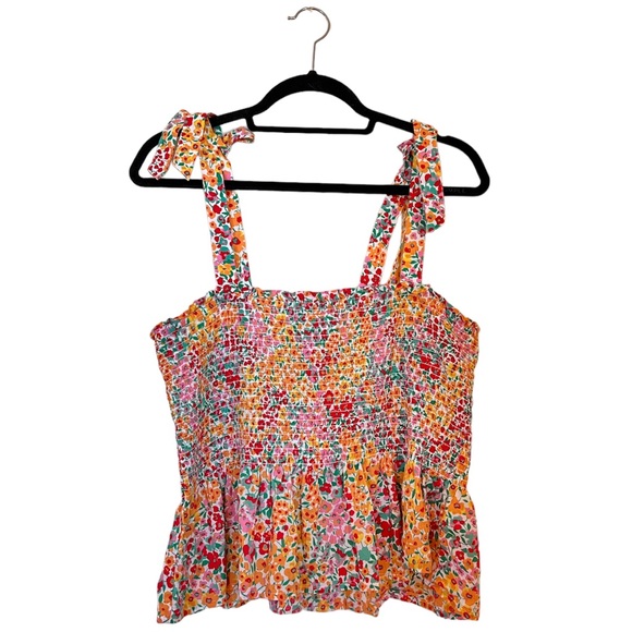 J. Crew Floral Smocked Tie Top - Picture 2 of 7